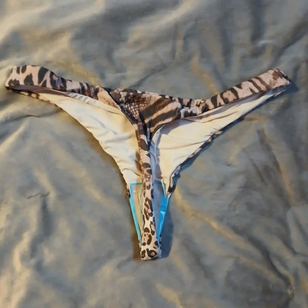 Asos Design Women's Leopard M&M Rib High Leg Thong Bikini Bottom SZ 8 - Picture 4 of 6